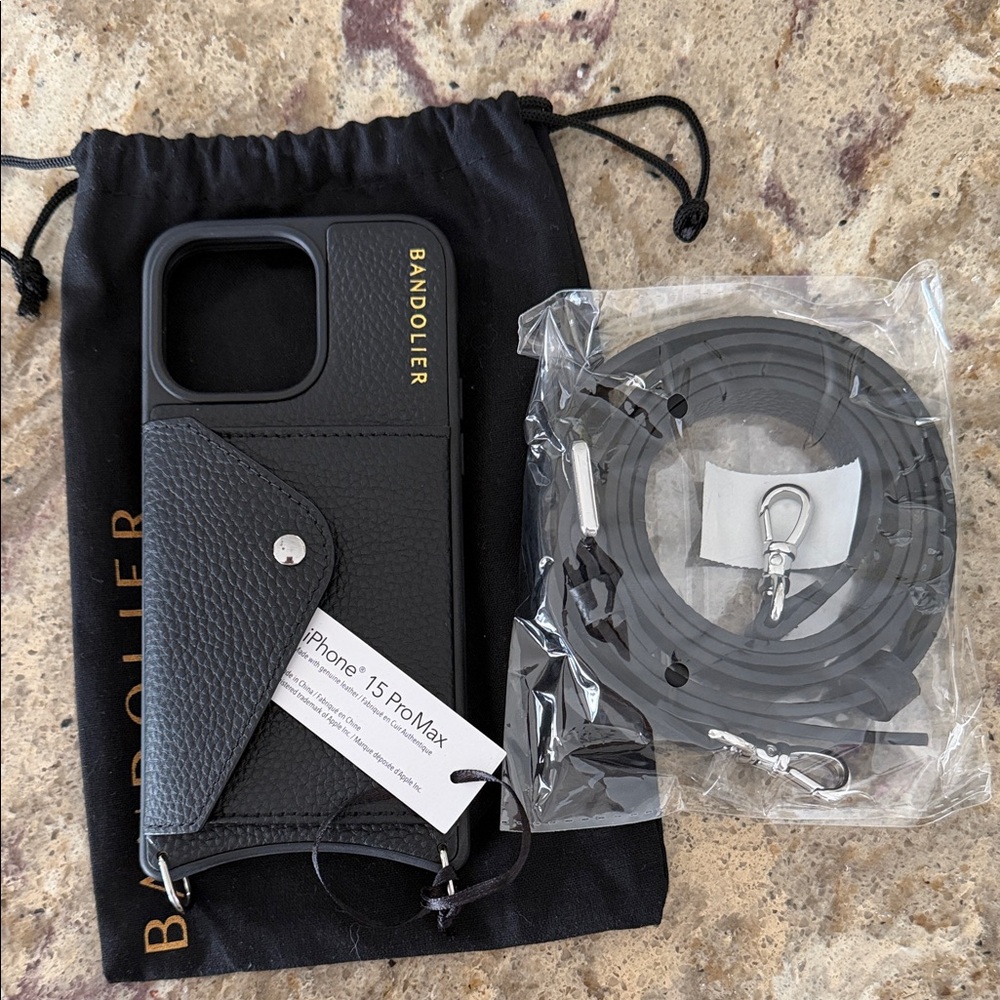 Bandolier Hailey side slot Crossbody - iPhone 15 Pro Max - Black/ Silver *NWT*